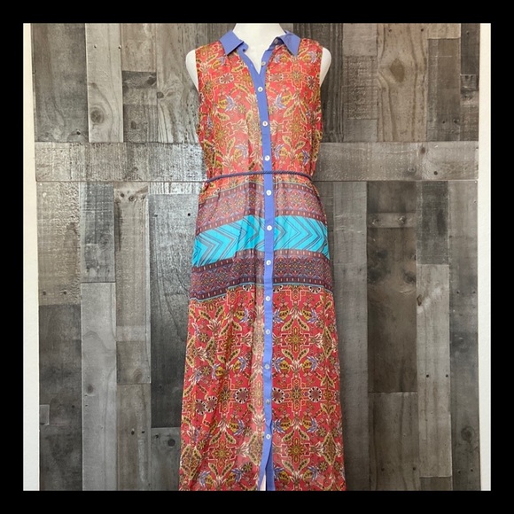Flying Tomato Dresses & Skirts - Flying Tomato Red & Blue Patterned Maxi Dress